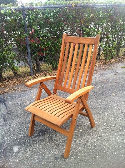 Exterior teak chair stripped and refinished,
we applied a special finish on the furniture so it will be weather resistant